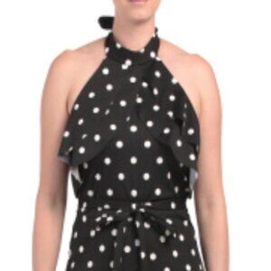 BEBE Made In USA Polka Dot Ruffle Jumpsuit